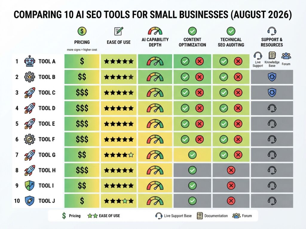 AI SEO tools for small businesses comparison matrix