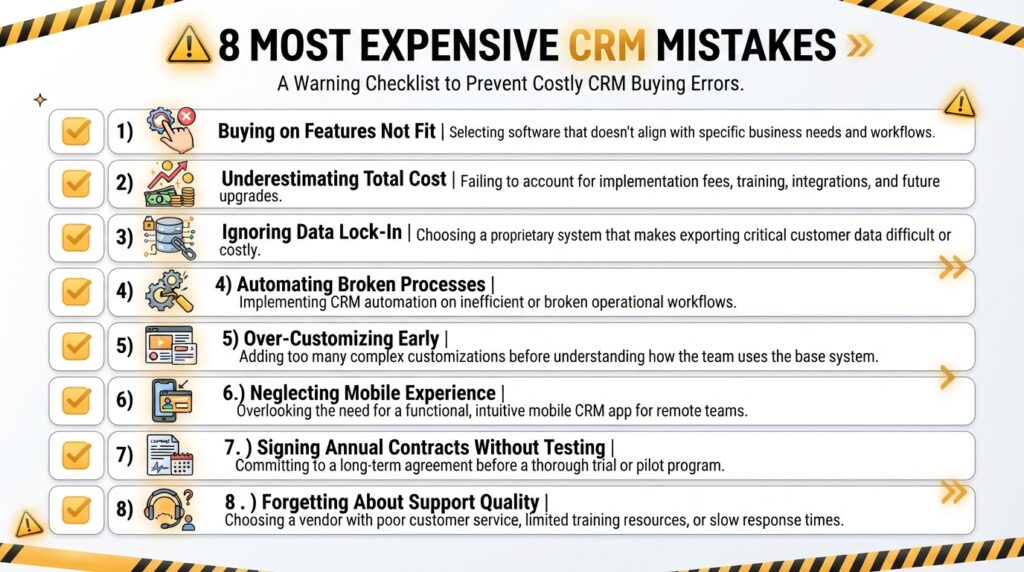 Infographic checklist of common CRM buying mistakes to avoid