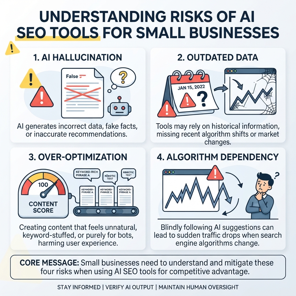 AI SEO tools for small businesses risks infographic