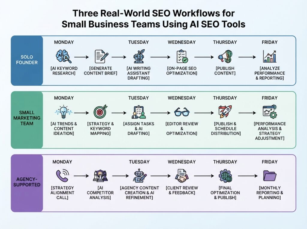 AI SEO tools for small businesses workflow diagrams