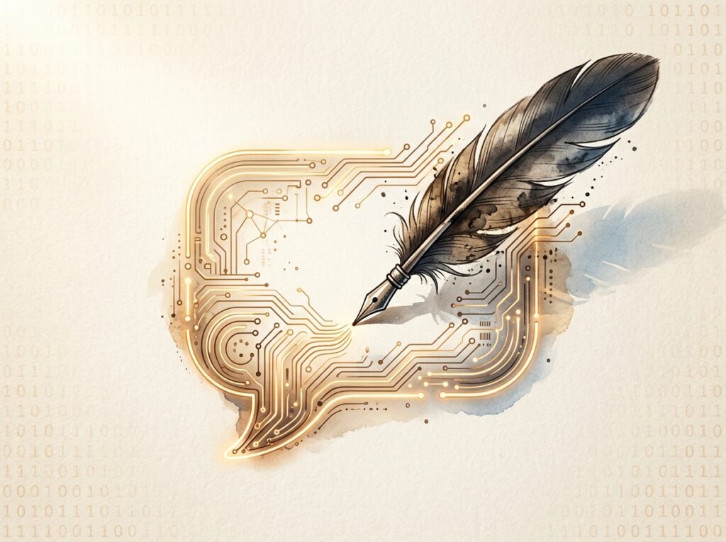 Claude AI Review 2026: In-Depth Analysis, Pros & Cons Quill pen with circuit lines symbolizing Claude AI's focus on nuanced writing